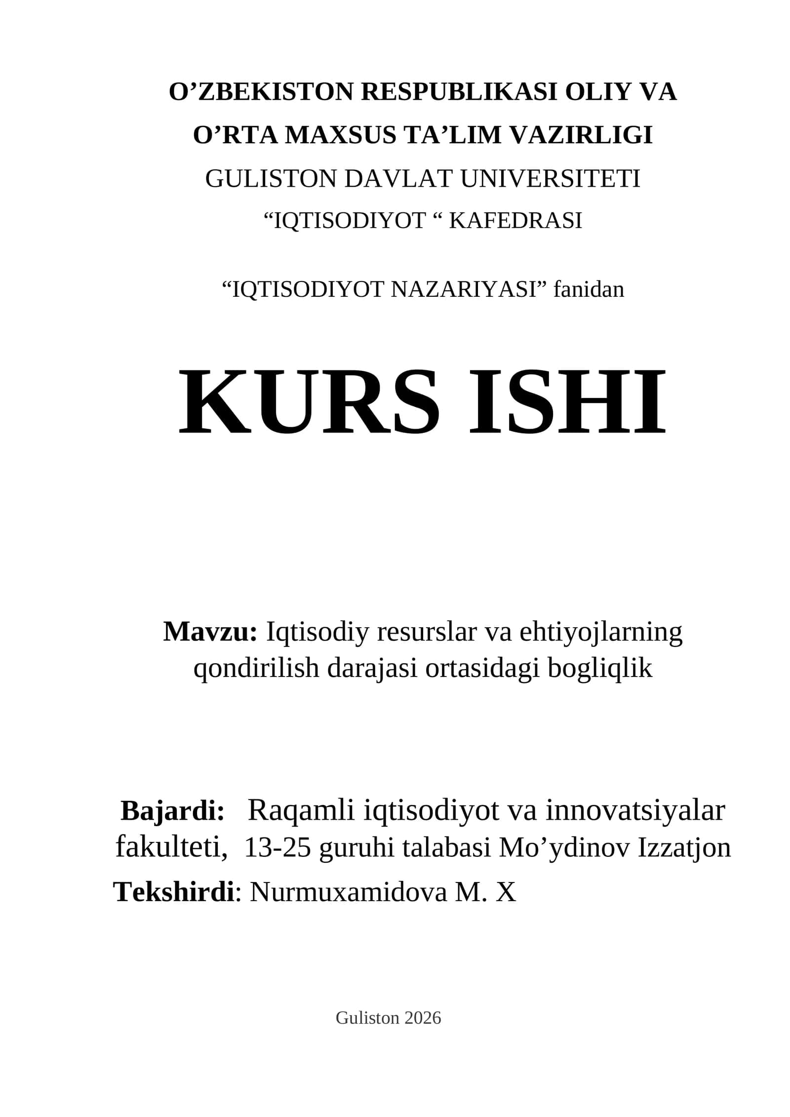 IQTISODIYOT NAZARIYASI KURS ISHI