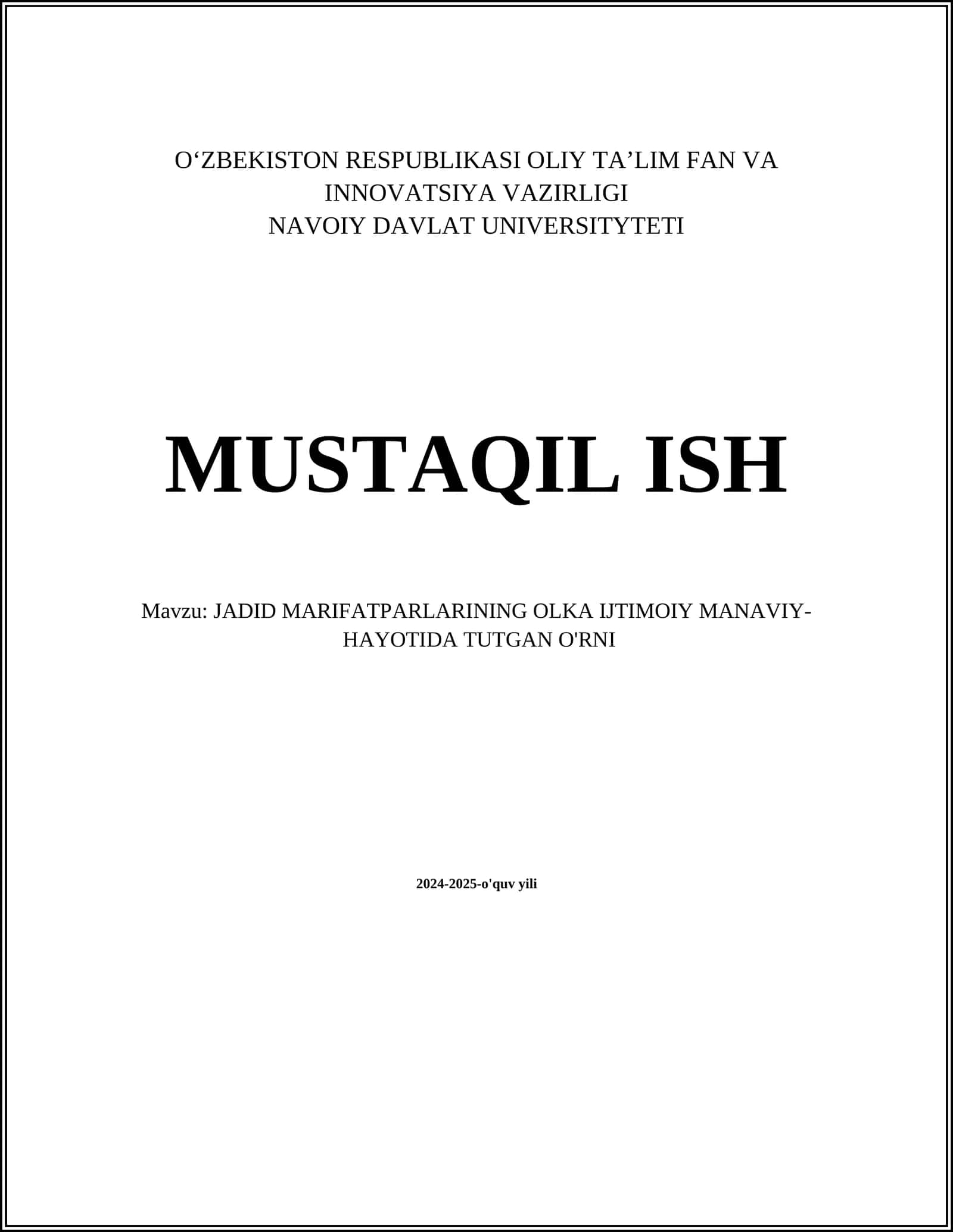 JADID MARIFATPARLARINING OLKA IJTIMOIY MANAVIY-HAYOTIDA TUTGAN O'RNI