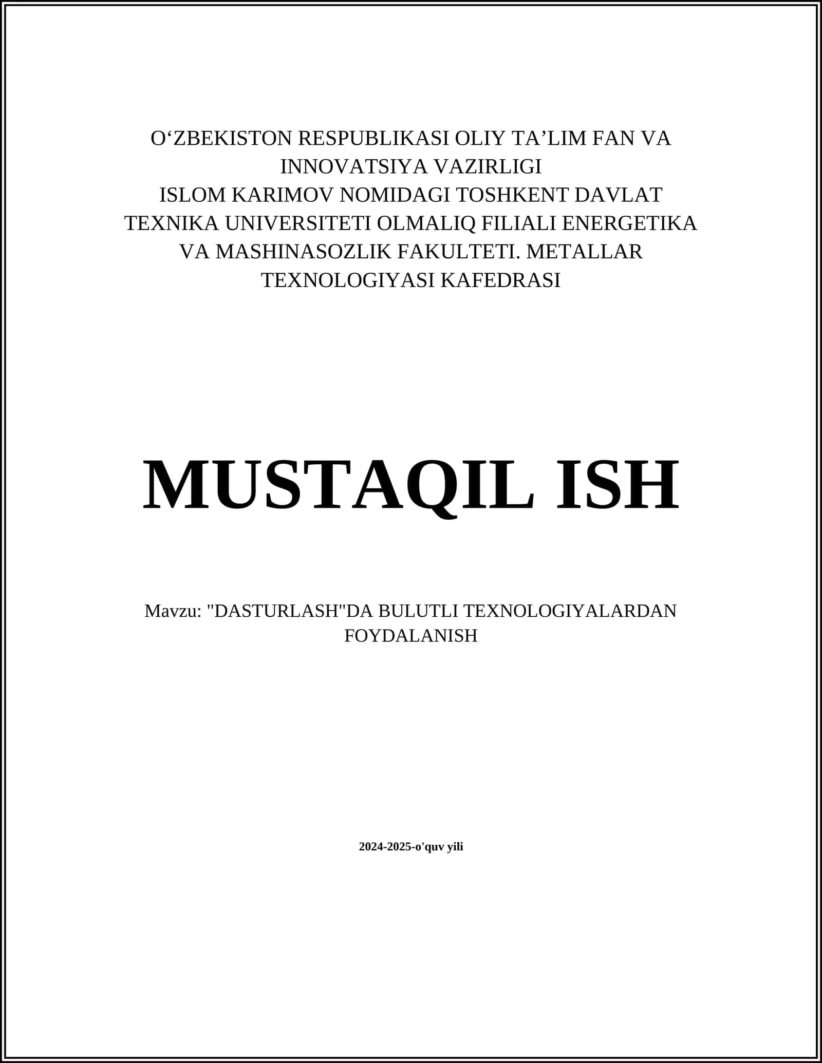"DASTURLASH"DA BULUTLI TEXNOLOGIYALARDAN FOYDALANISH