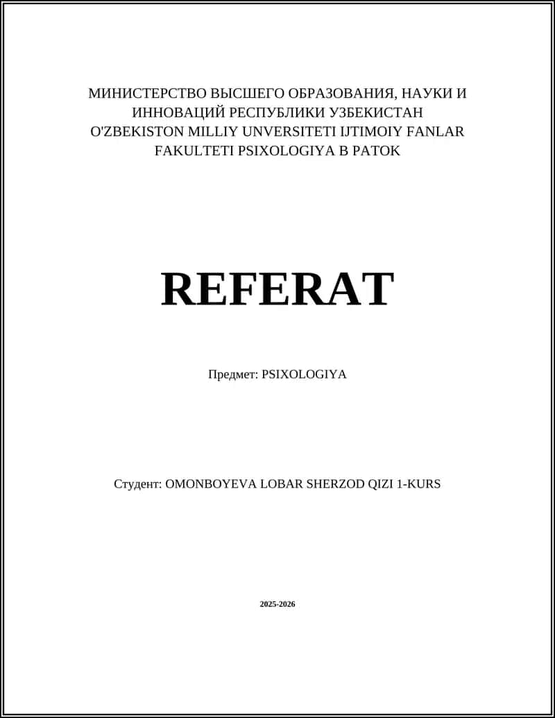 PSIXOLOGIYA REFERAT