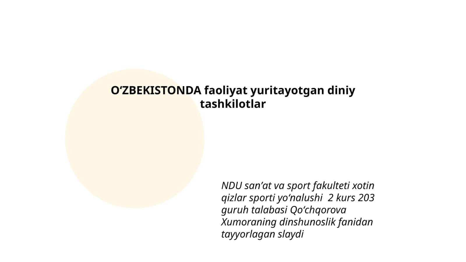 Qoʻchqorova Xumoraning dinshunoslik slaydi