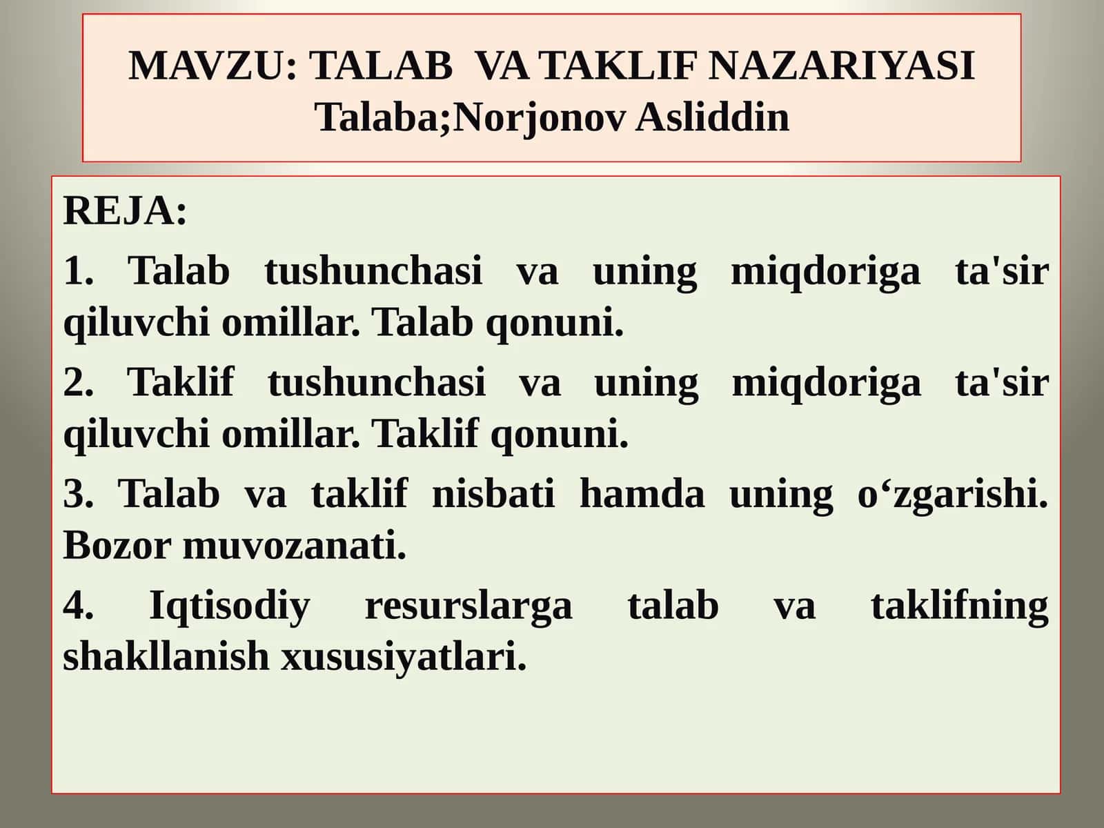 TALAB VA TAKLIF NAZARIYASI