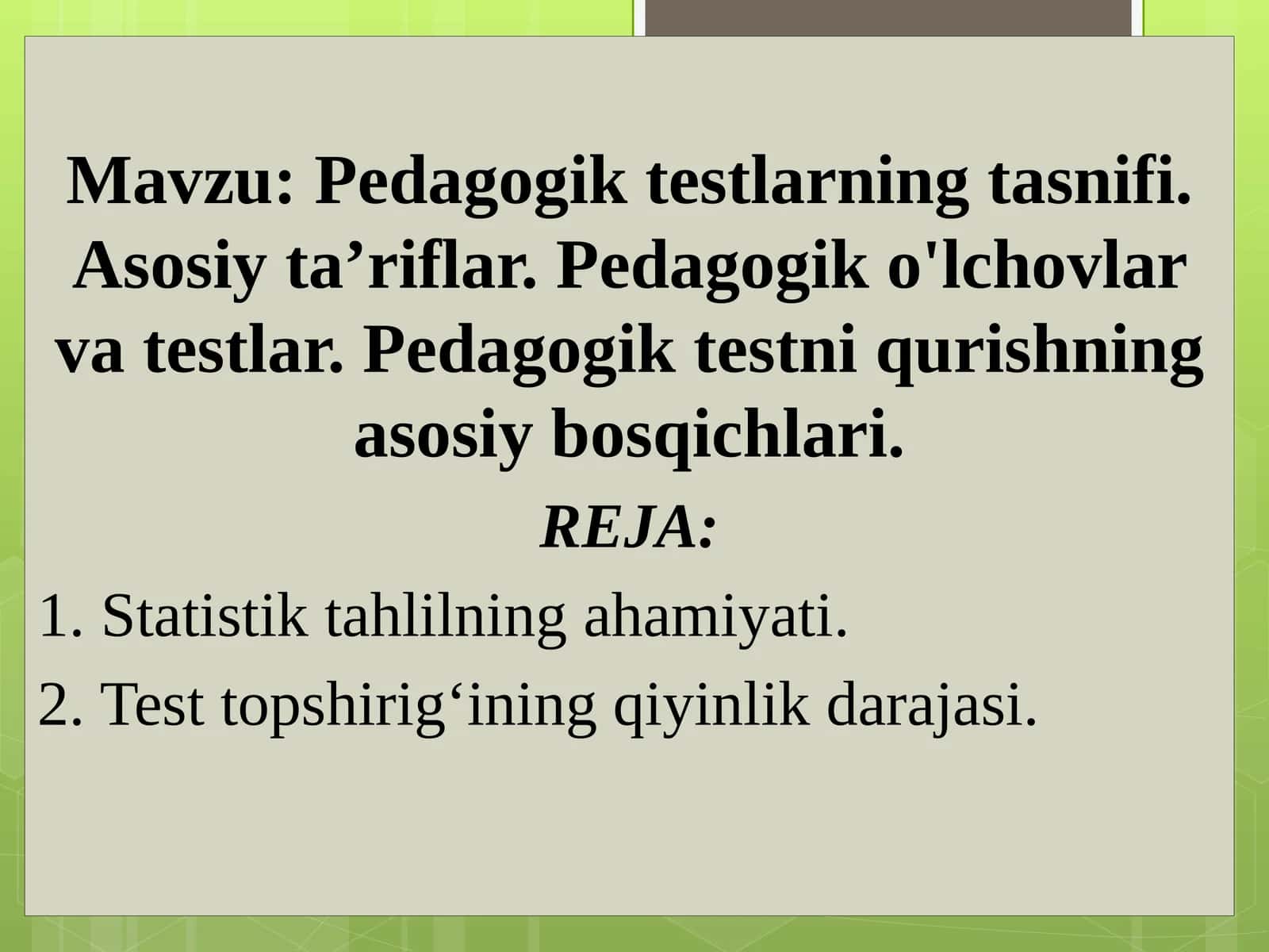 Pedagogiktestlarning tasnifi