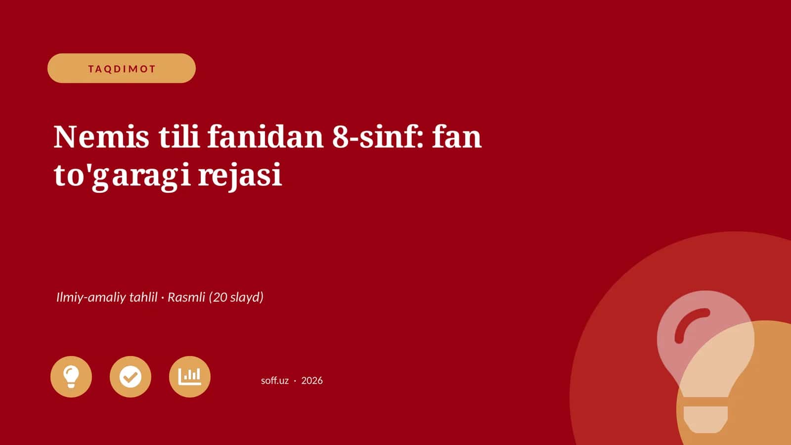 Nemis tili fanidan 8-sinf: fan to'garagi rejasi