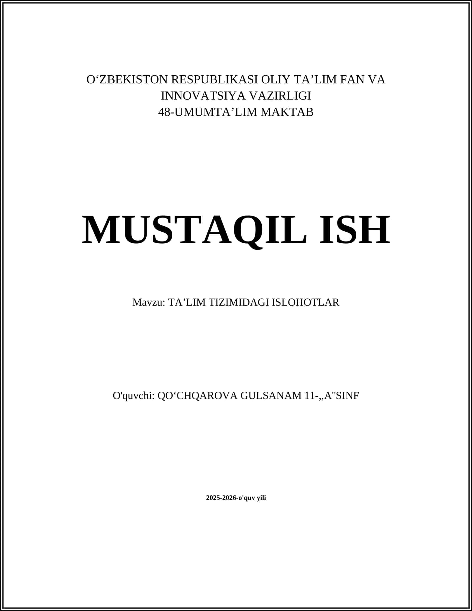 TAʼLIM TIZIMIDAGI ISLOHOTLAR