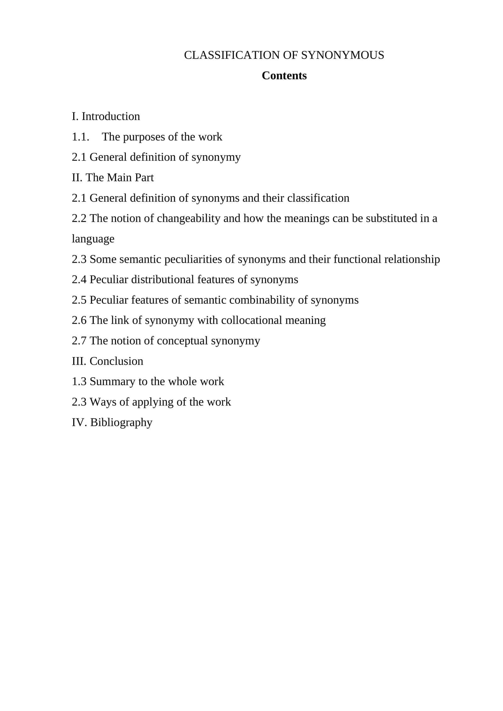 Problem of synonyms of in the translation