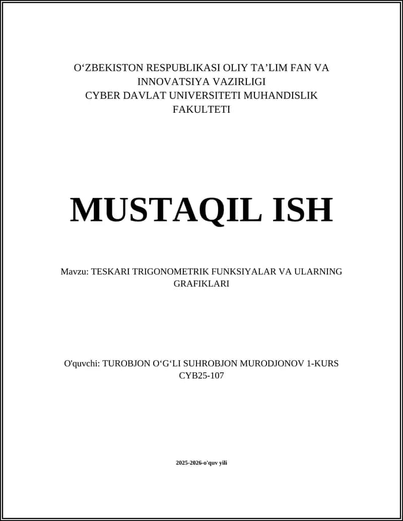 TESKARI TRIGONOMETRIK FUNKSIYALAR VA ULARNING GRAFIKLARI