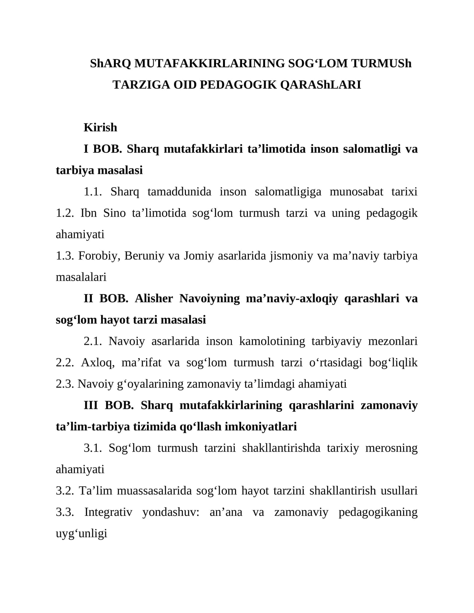 ShARQ MUTAFAKKIRLARINING SOG‘LOM TURMUSh TARZIGA OID PEDAGOGIK QARAShLARI