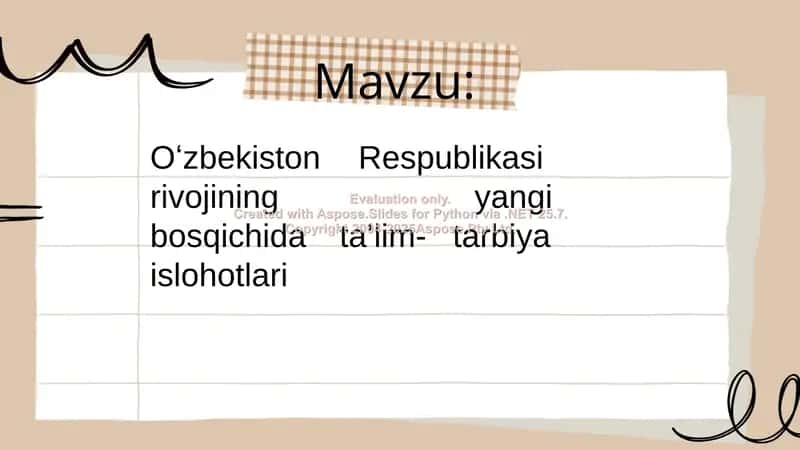 Oʻzbekiston Respublikasi rivojining yangi bosqichida taʼlim- tarbiya islohotlari