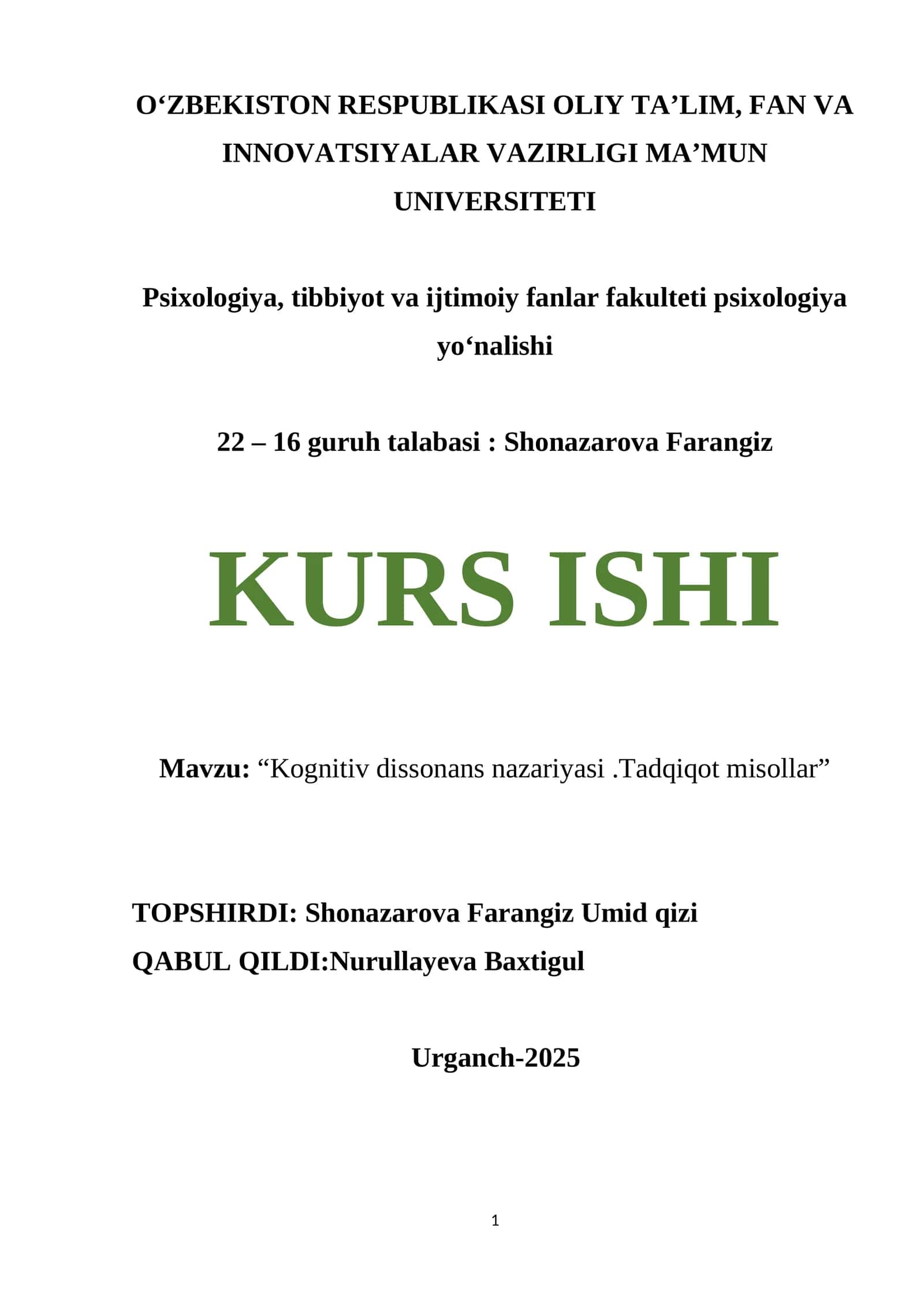 Kognitiv dissonans nazariyasi