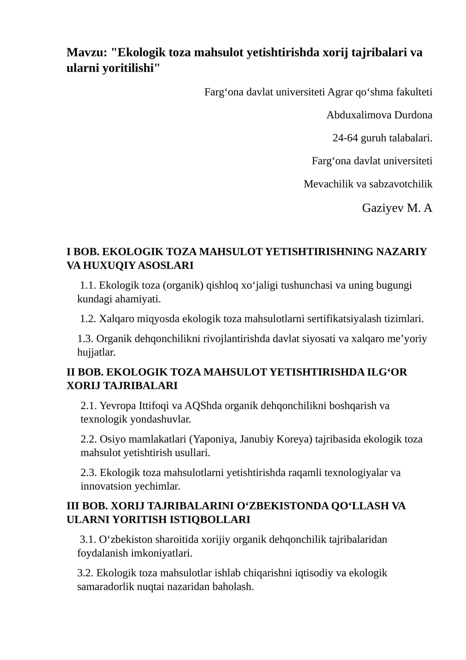 Ekologik toza mahsulot yetishtirishda xorij tajribalari va ularni yoritilishi