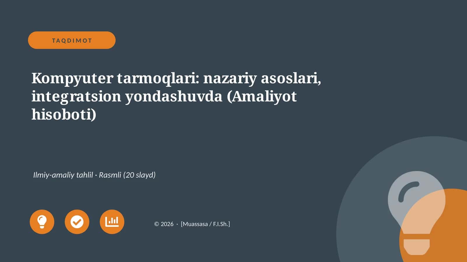 Kompyuter tarmoqlari: nazariy asoslari, integratsion yondashuvda (Amaliyot hisoboti)