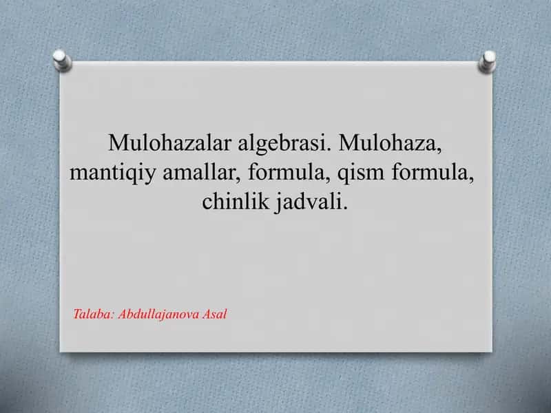 Mulohazalar algebrasi