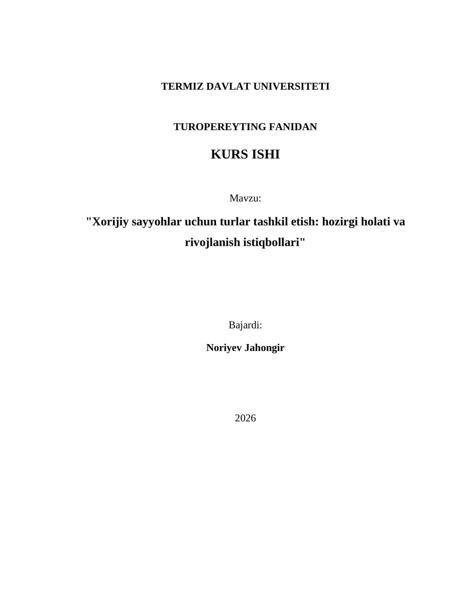 Turoperating fanidan kurs ishi