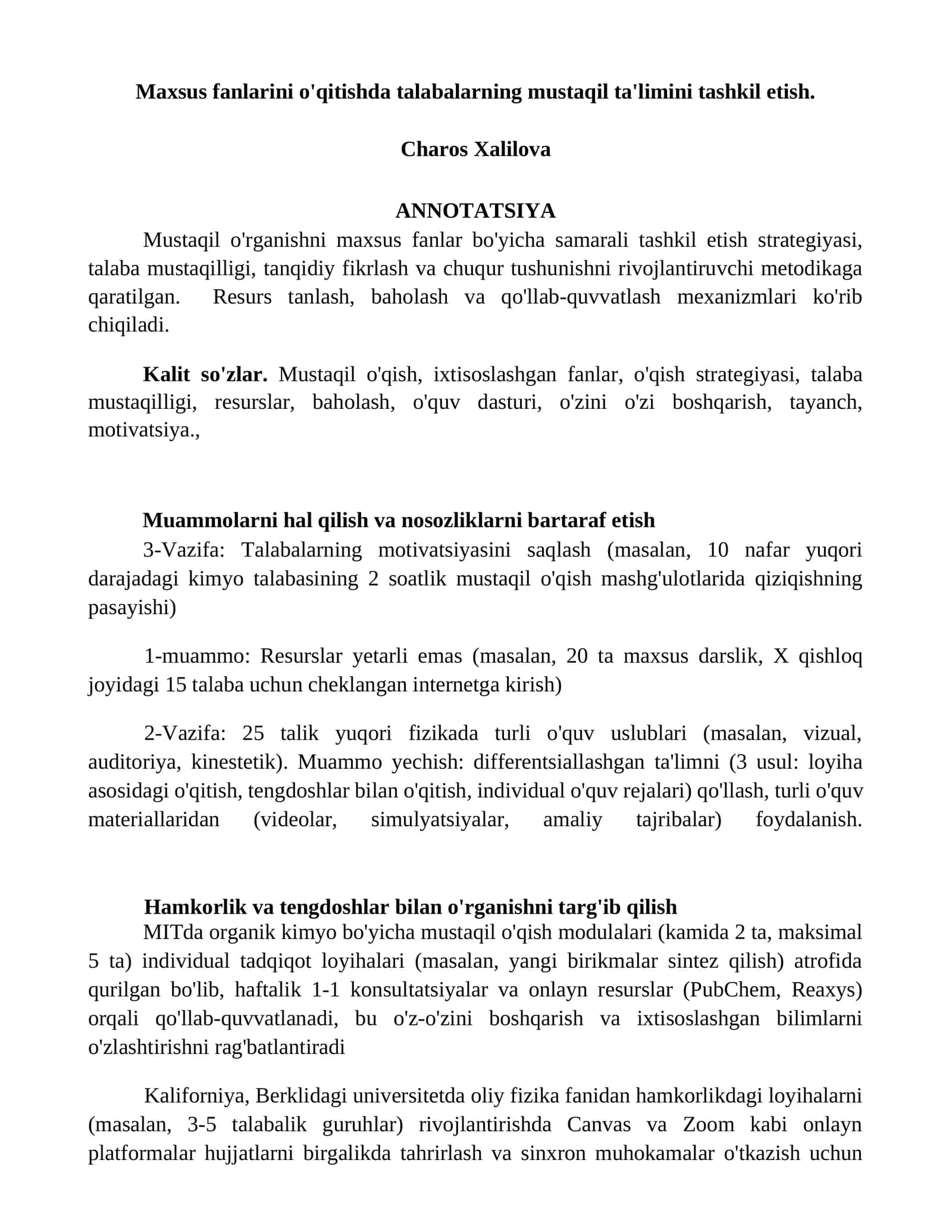 Muammolarni hal qilish va nosozliklarni bartaraf etish