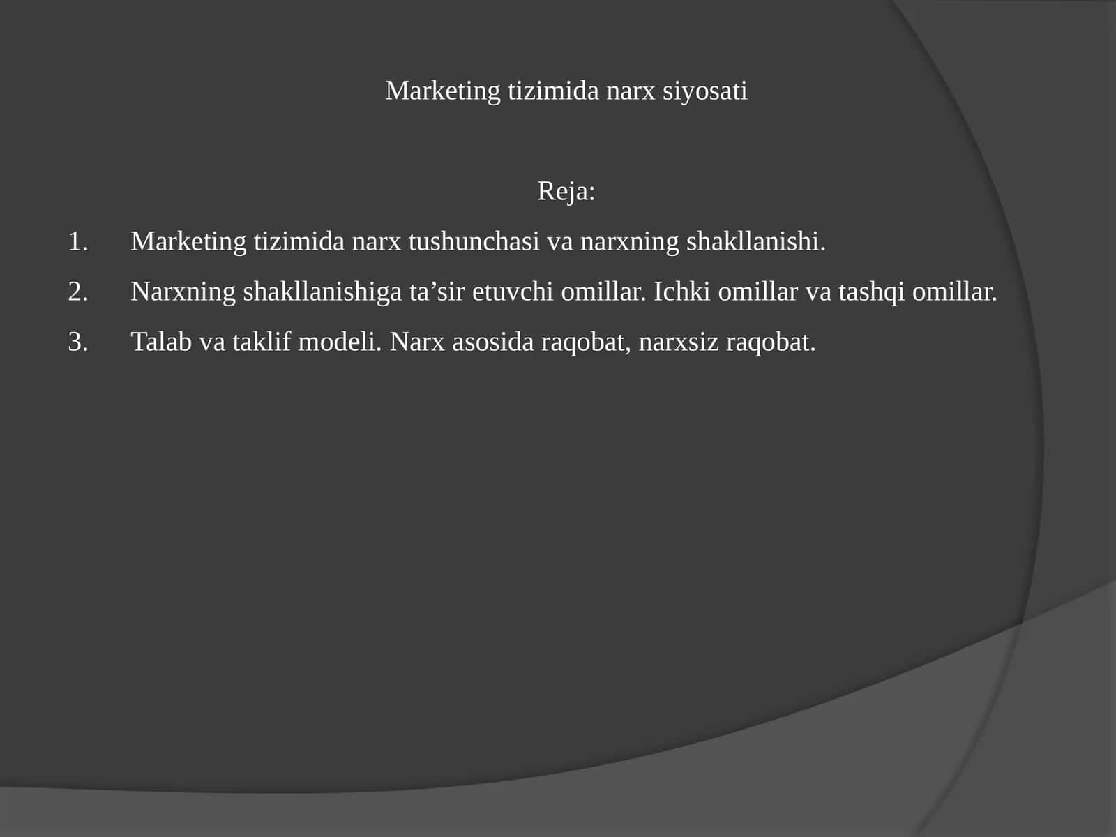 Marketing tizimida narx siyosati