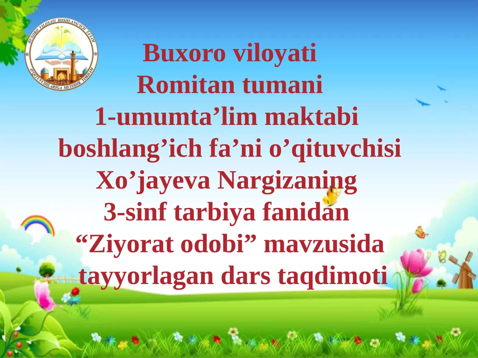 3-sinf Tarbiya fanidan Ziyorat odobi dars taqdimoti