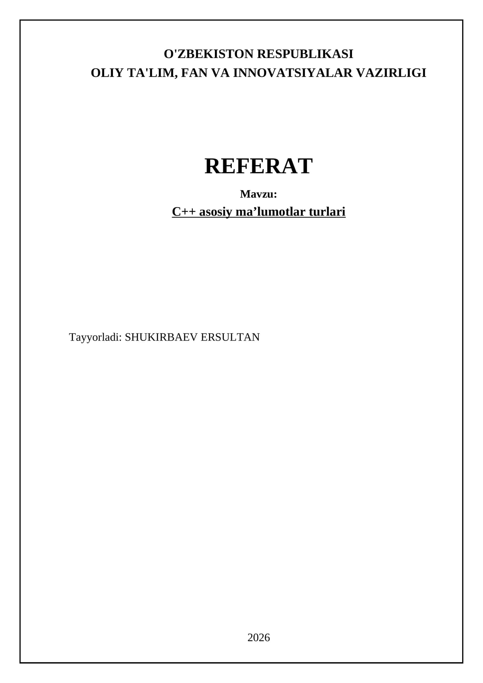C++ asosiy ma’lumotlar turlari
