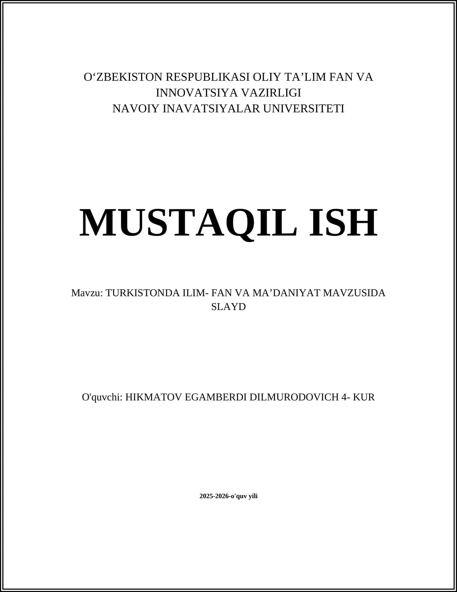 TURKISTONDA ILIM- FAN VA MA’DANIYAT MAVZUSIDA SLAYD