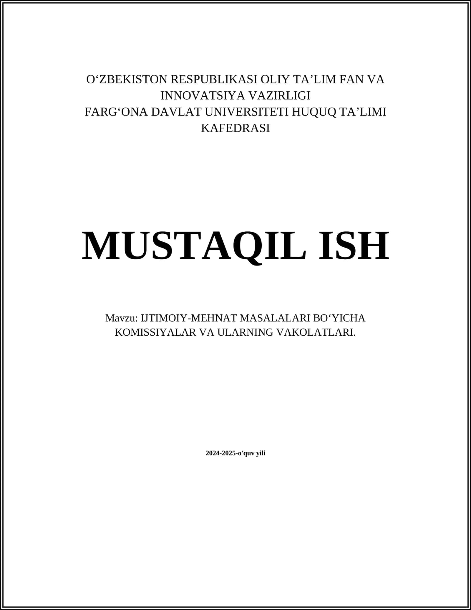 IJTIMOIY-MEHNAT MASALALARI BO‘YICHA KOMISSIYALAR VA ULARNING VAKOLATLARI