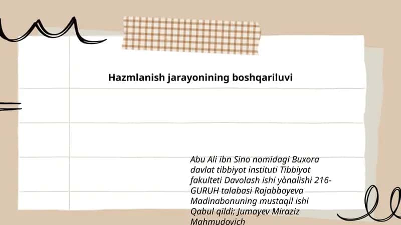 Hazmlanish jarayonining boshqariluvi