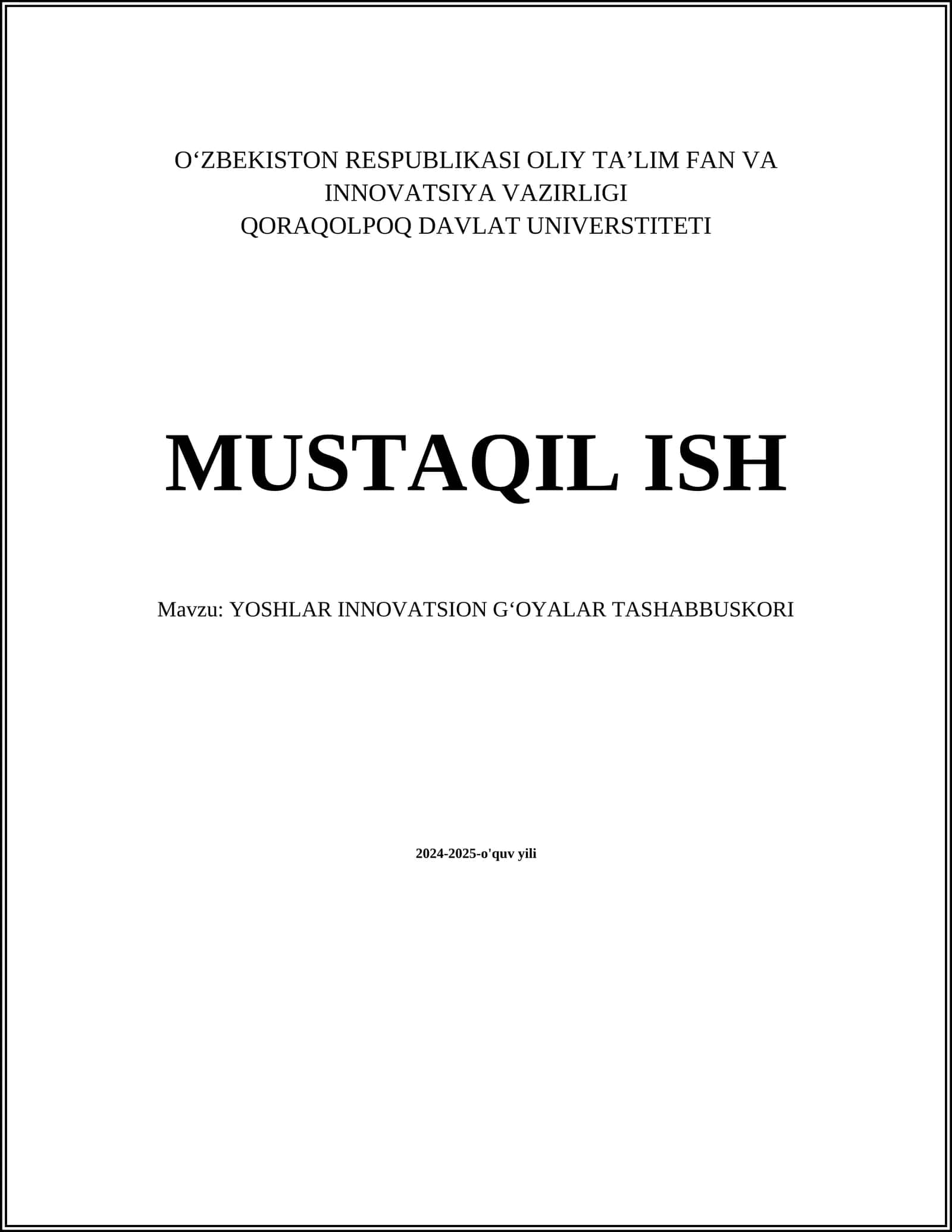 YOSHLAR INNOVATSION G‘OYALAR TASHABBUSKORI