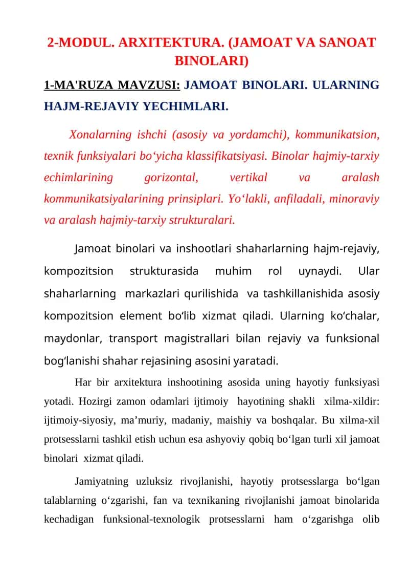2-MODUL. ARXITEKTURA. (JAMOAT VA SANOAT BINOLARI)