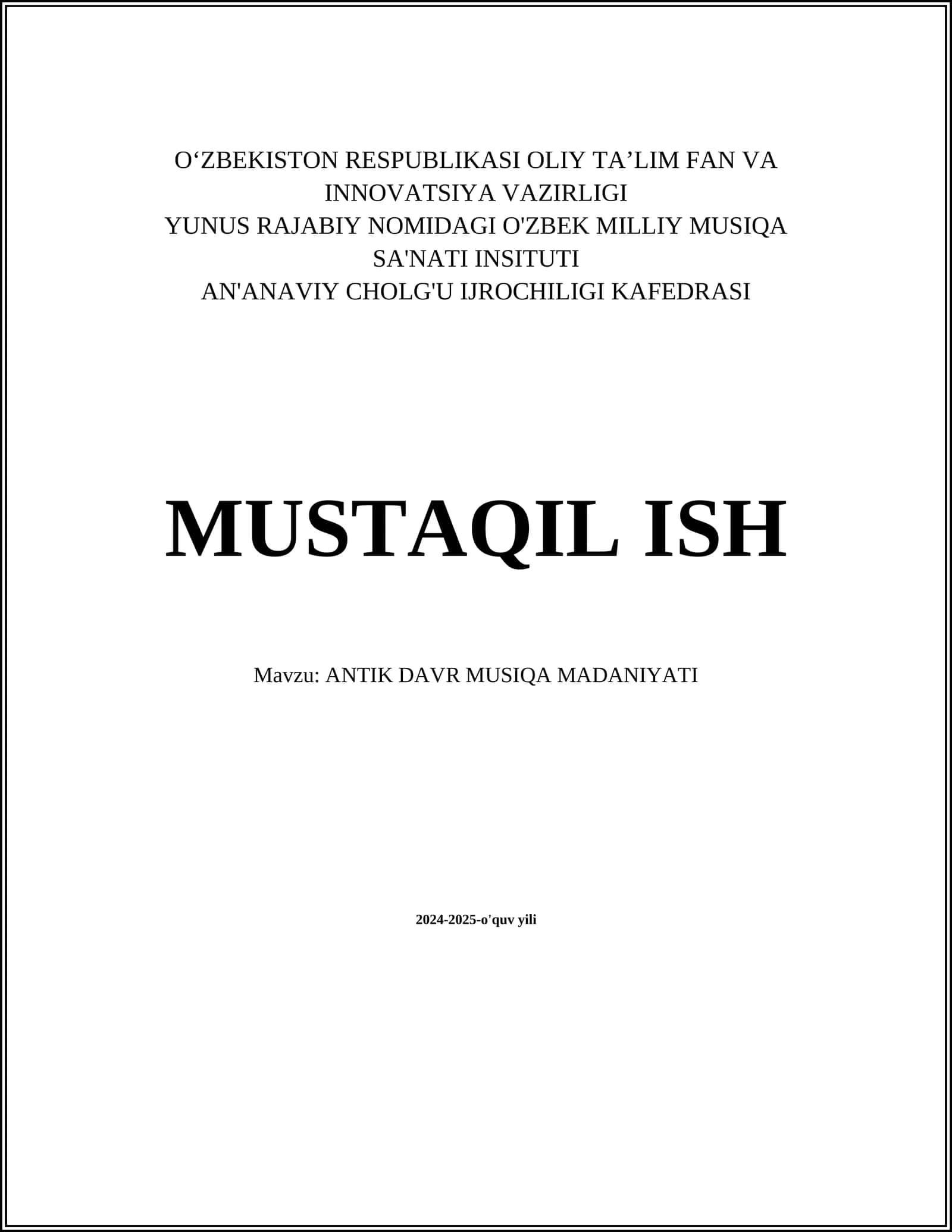 ANTIK DAVR MUSIQA MADANIYATI