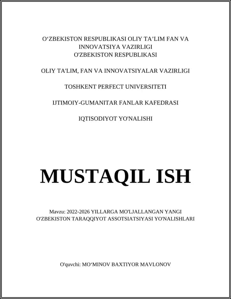 2022-2026 YILLARGA MO'LJALLANGAN YANGI O'ZBEKISTON TARAQQIYOT ASSOTSIATSIYASI YO'NALISHLARI