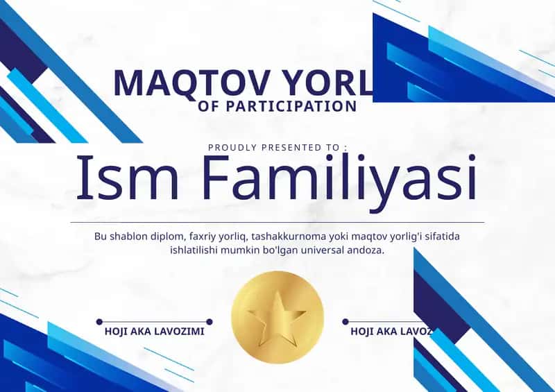 MAQTOV YORLIG'I shablon tayyor andoza