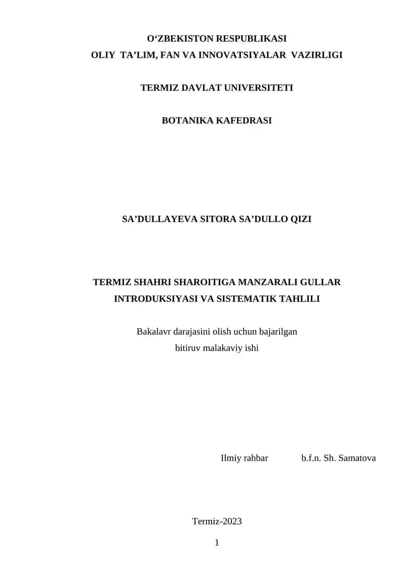 Gullar Introduksiysi va Sistematik Tahlil