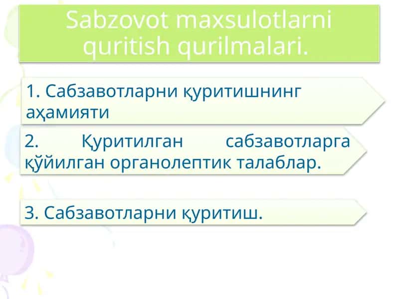Sabzovot maxsulotlarni quritish qurilmalari