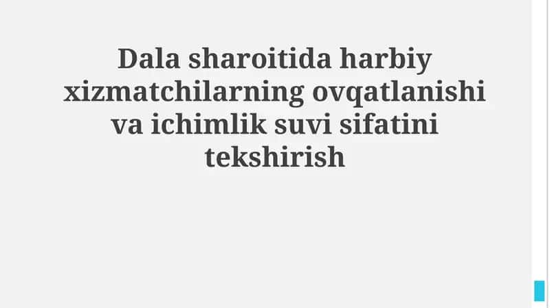 Suv va oziq-ovqat sifatini ta'minlash