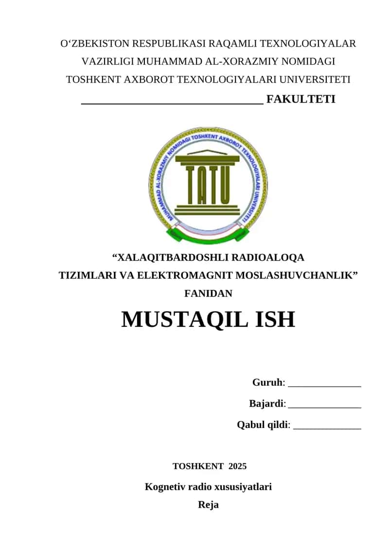 Kognetiv radio xususiyatlari . Kognitiv radio (KR) texnologiyasi