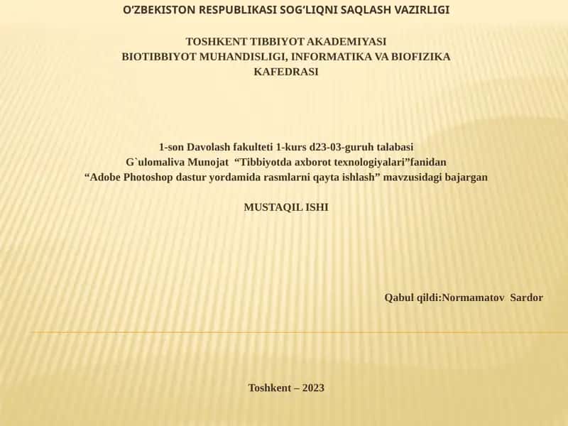Adobe Photoshop dastur yordamida rasmlarni qayta ishlash
