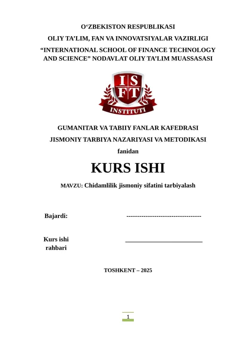 CHIDAMLILIK JISMONIY SIFATINI TARBIYALASH
