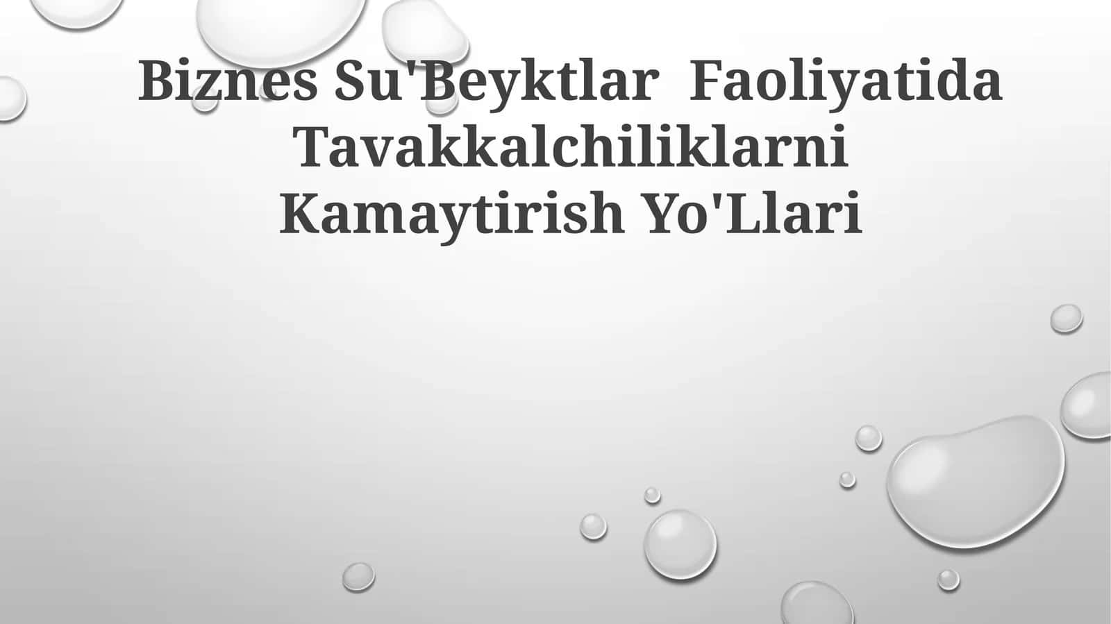 Biznes Su'Beyktlar Faoliyatida Tavakkalchiliklarni Kamaytirish Yo'Llari