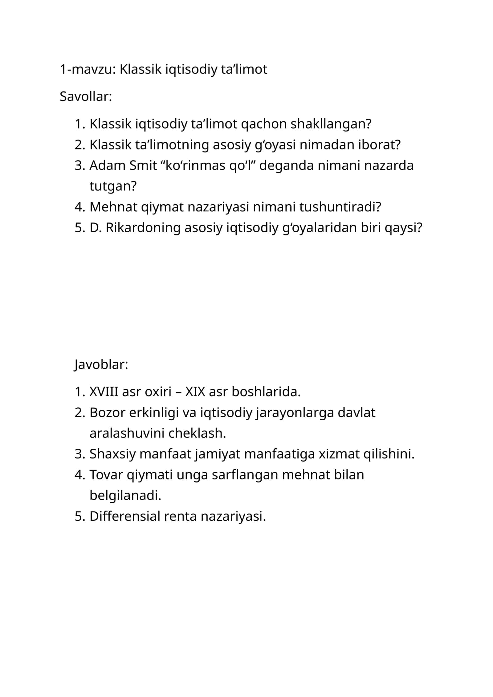 Klassik iqtisodiy ta’limot