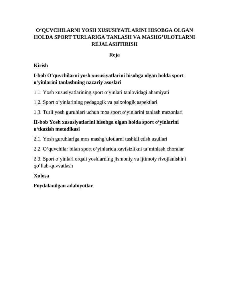 Yosh Xususiyatlarini Hisobga Olgan Holda Sport Oʻyinlari