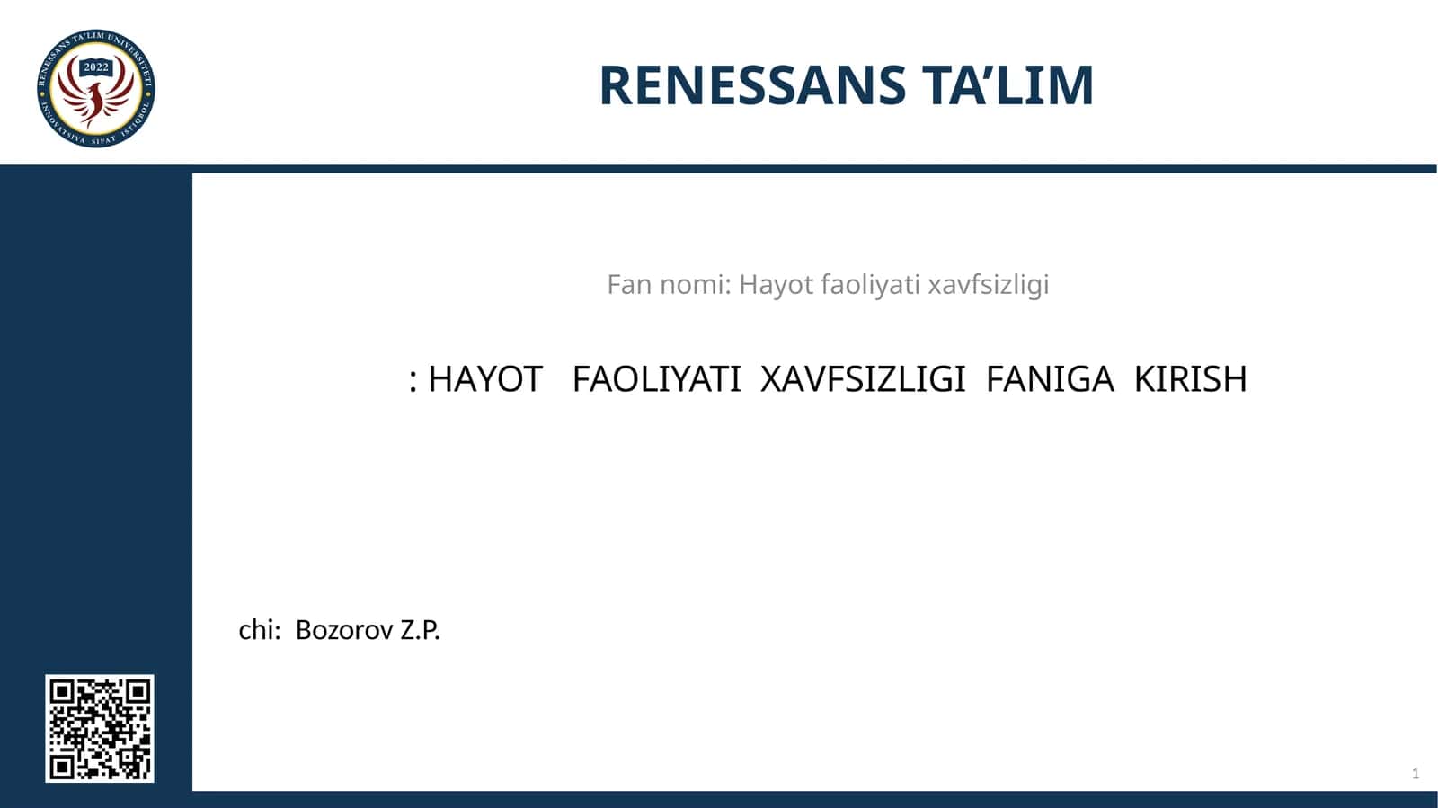 Hayot faoliyati xavfsizligi: HАYOT FAOLIYATI ХАVFSIZLIGI FANIGA KIRISH