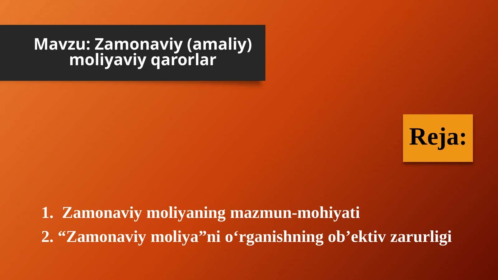 Zamonaviy moliyaviy qarorlar