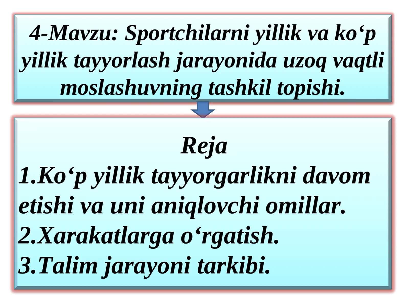 Sportchilarni yillik va ko‘p yilliktayyorlash jarayonida uzoq vaqtli moslashuvning tashkil topishi