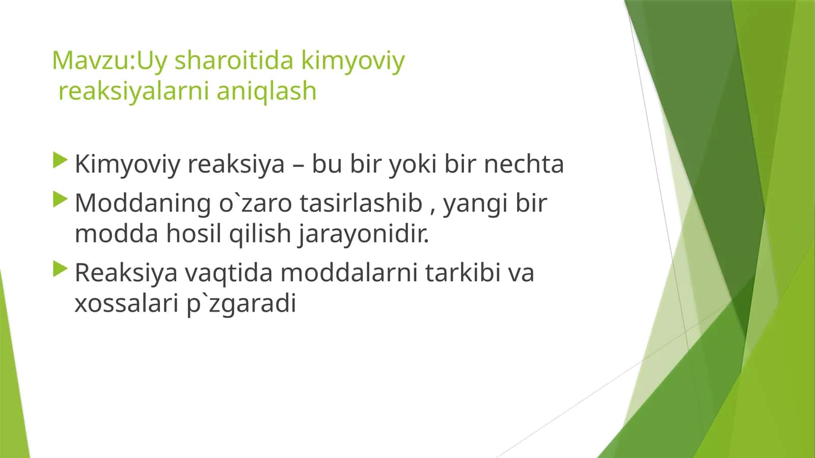 Uy sharoitida kimyoviy reaksiyalarni aniqlash