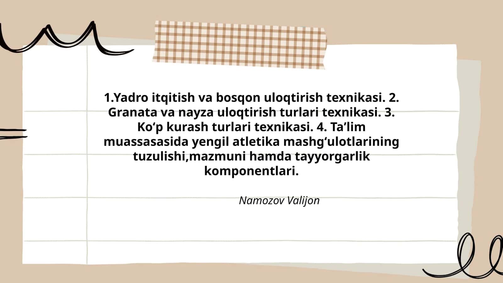 Ta’lim muassasasida yengil atletika mashg'ulotlarining tuzulishi