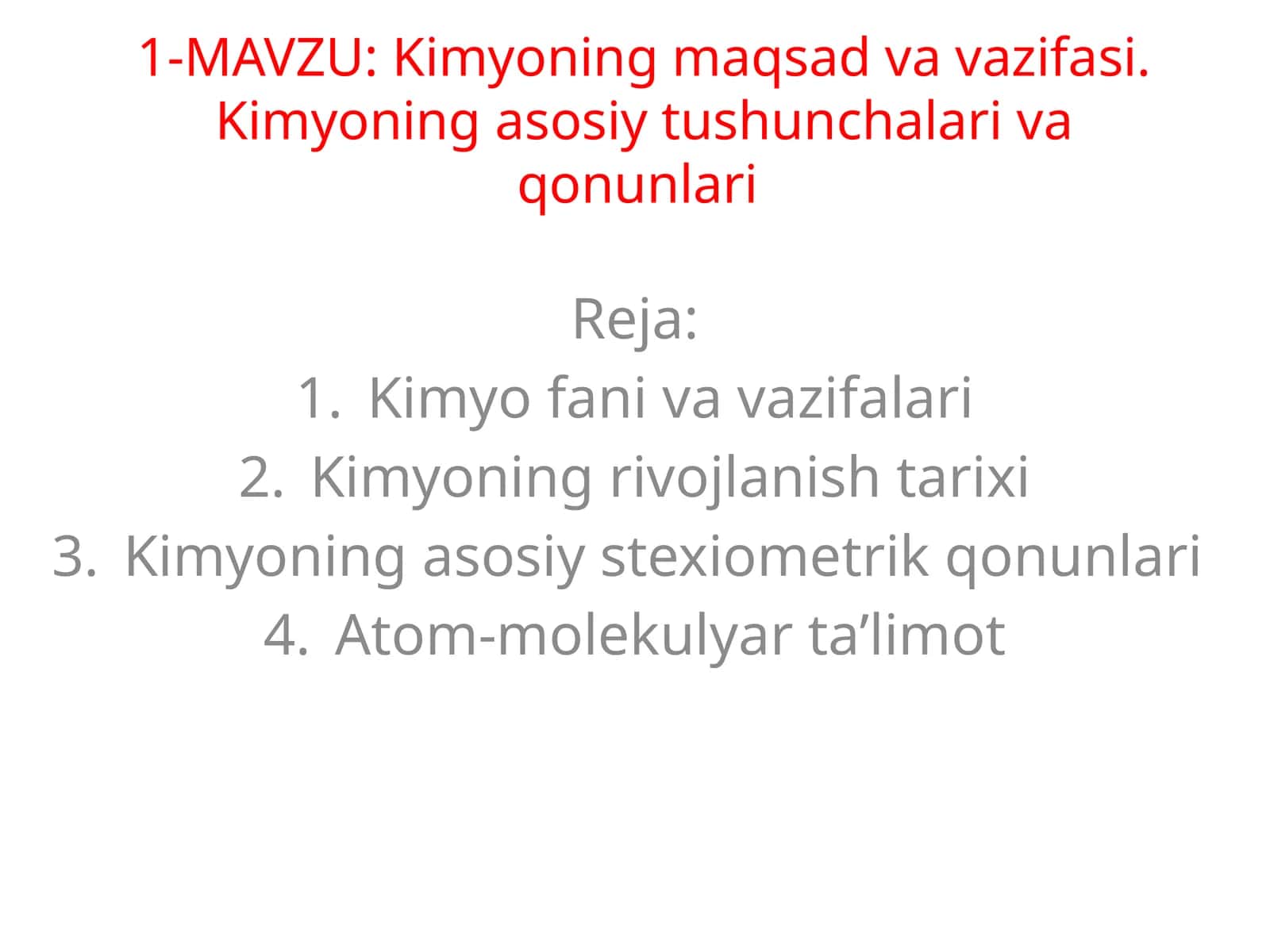Kimyo ning maqsadlari va vazifasi