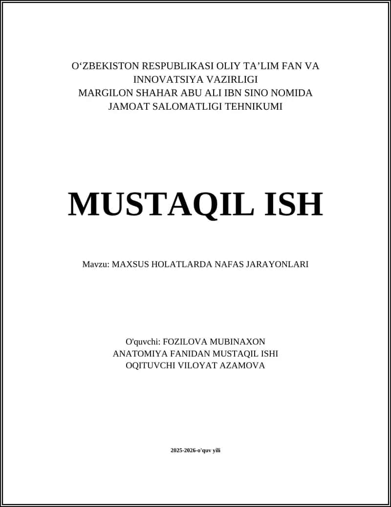 MAXSUS HOLATLARDA NAFAS JARAYONLARI