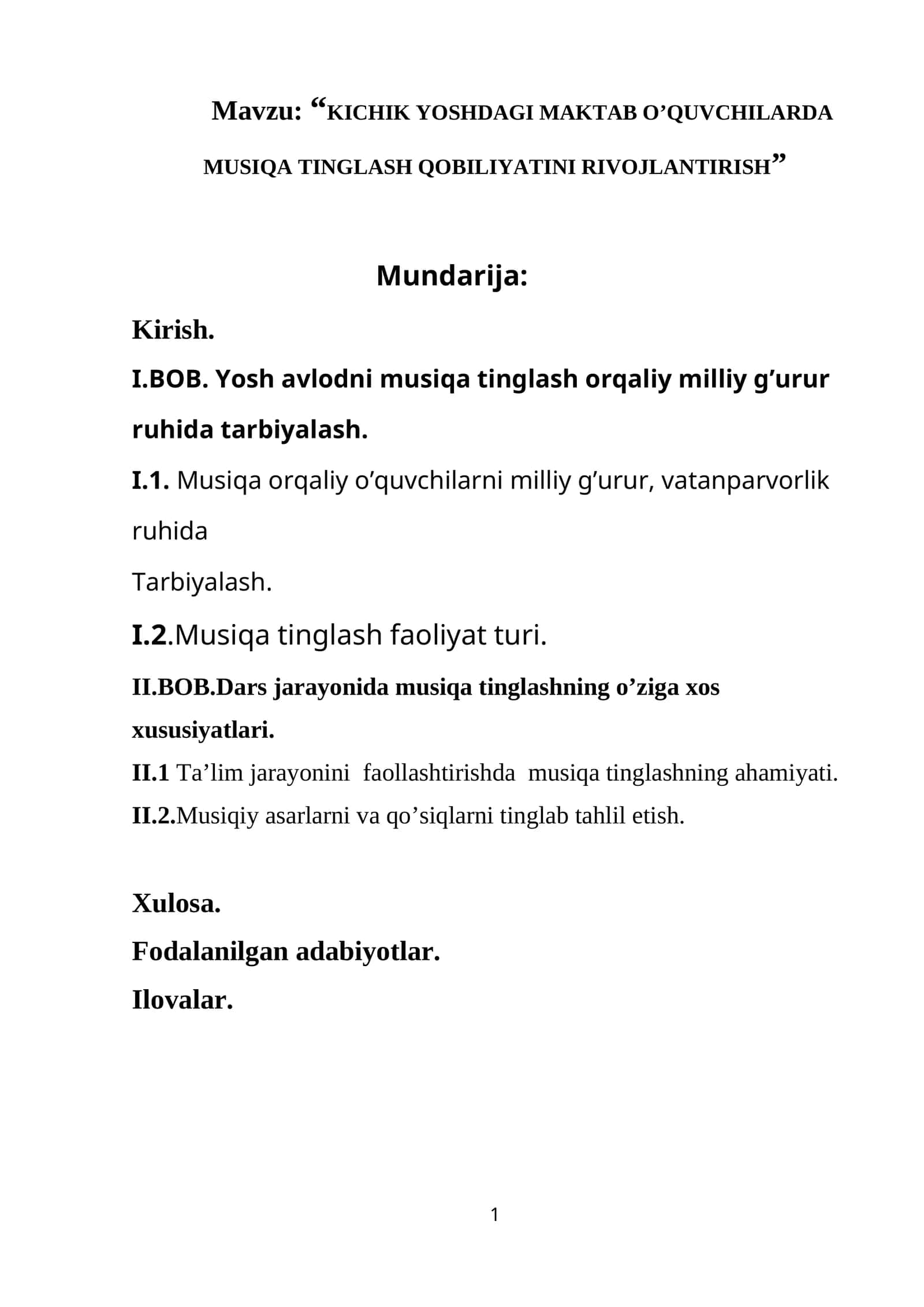KICHIK YOSHDAGI MAKTAB O’QUVCHILARDA MUSIQA TINGLASH QOBILIYATINI RIVOJLANTIRISH