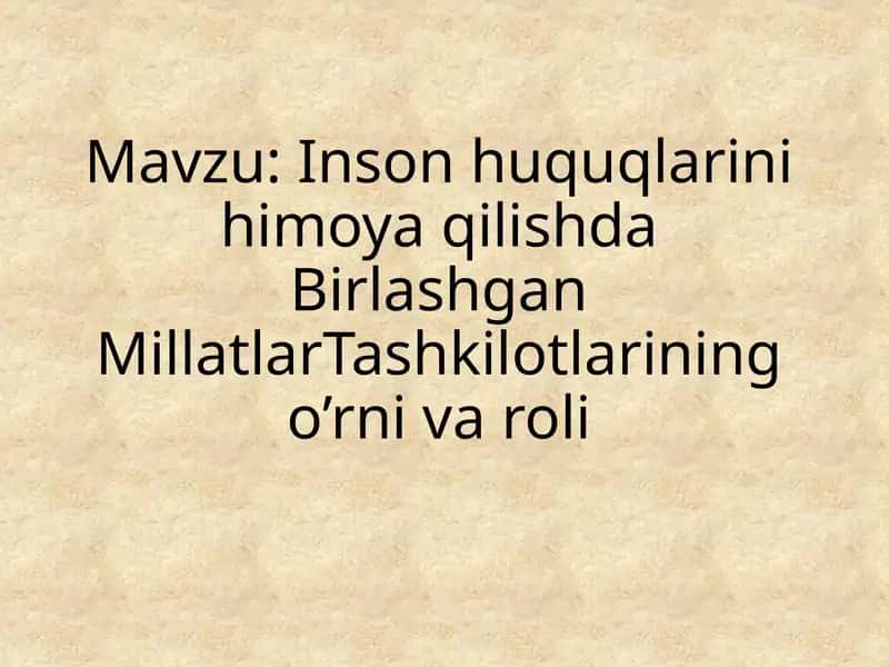 Inson huquqlarini himoya qilishda Birlashgan Millatlar Tashkilotlarining o’rni va roli
