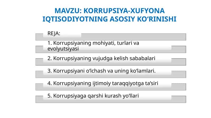 Korrupsiya-Xufyona iqtisodiyotning asosiy ko‘rinishi