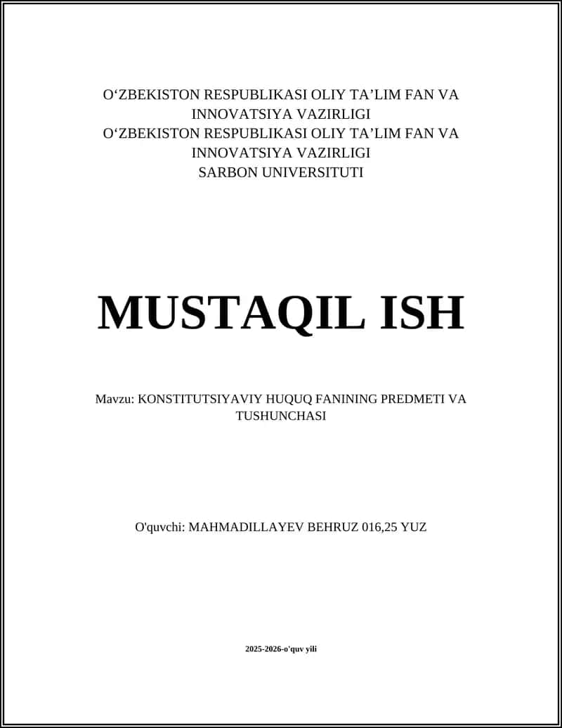 Konstitutsiyaviy huquq fanining predmeti va tushunchasi